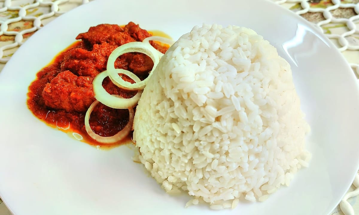 White Rice and Tomato Beef Stew.